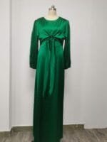 Satin Kaftan Abaya - Long Sleeve High Waist Dress - Image 2