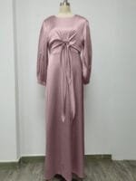 Satin Kaftan Abaya - Long Sleeve High Waist Dress - Image 5
