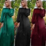 Satin Kaftan Abaya - Long Sleeve High Waist Dress