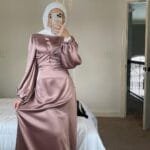 Satin Kaftan Abaya - Long Sleeve High Waist Dress - Image 7