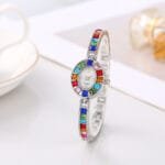 Elegant Small Oval Quartz Watch with Colorful Crystals - Image 2
