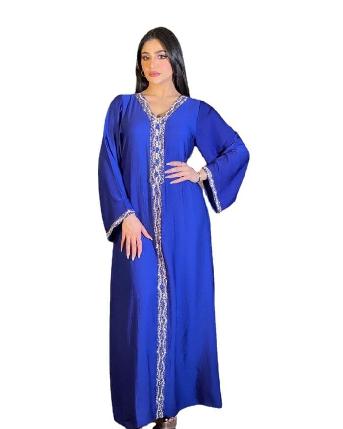Blue Polyester Robe with Hot Drilling Detail - Image 5