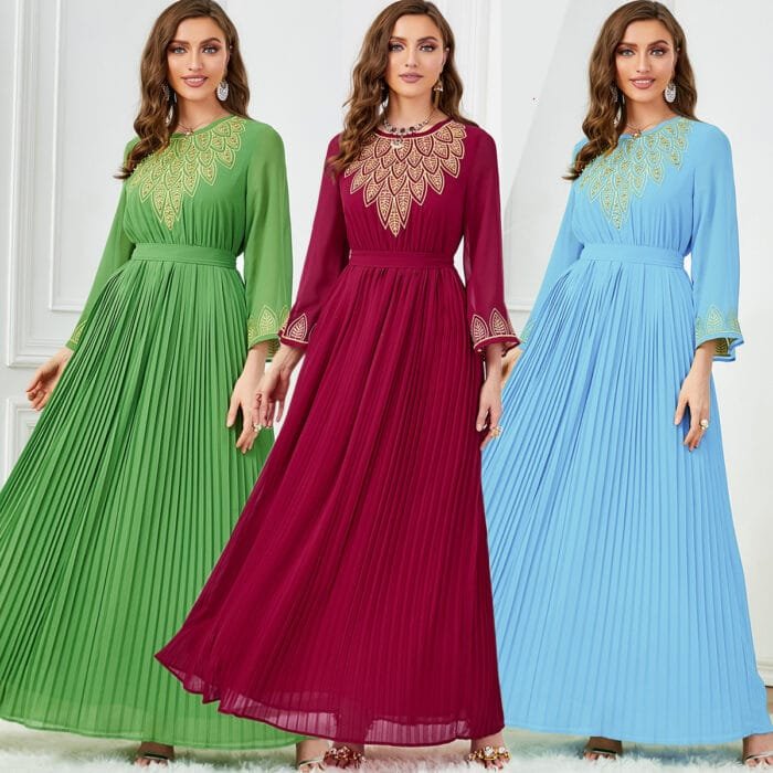 Chiffon Embroidered Long Dress – Arabic Beaded Design - Image 2