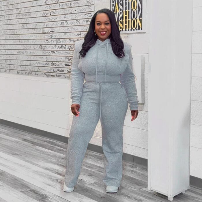 Stylish Gray Two-Piece Set – Long-Sleeve Top & Pants - Image 1