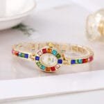 Elegant Small Oval Quartz Watch with Colorful Crystals - Image 6