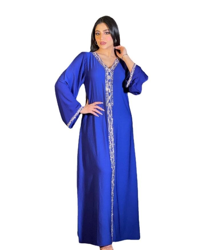 Blue Polyester Robe with Hot Drilling Detail - Image 2