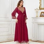 Chiffon Embroidered Long Dress – Arabic Beaded Design - Image 4