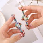 Elegant Small Oval Quartz Watch with Colorful Crystals