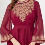 Chiffon Embroidered Long Dress – Arabic Beaded Design - Image 3
